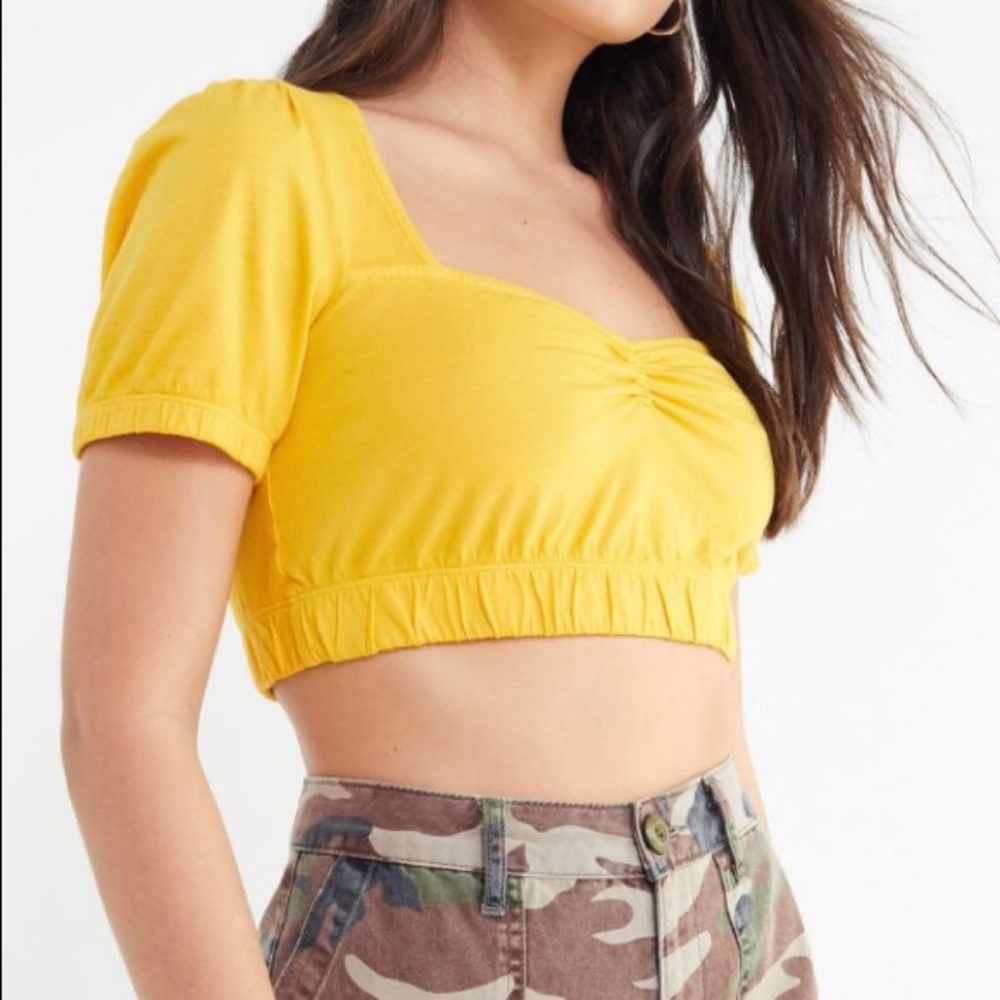 TRULY MADLY DEEPLY Crop Top - Yellow SHAYLA SWEETHEART NECKLINE S